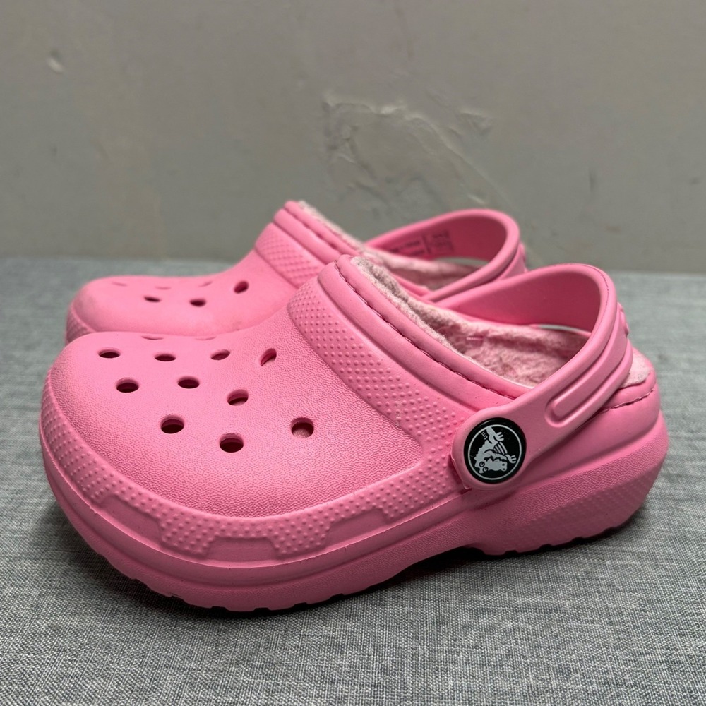 Crocs Clogs Kids Size C7 Pink Classic Fuzz-Lined Slip On Comfort Shoes